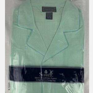Vtg NEW Surrey Green White Plaid Check Pajama Set PJs Mens XL Long Sleeve 2 PC